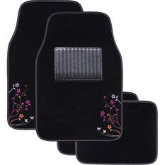 SCA Blossom Carpet Car Floor Mats - Set of 4, Black/Purple/Orange, , scaau_hi-res