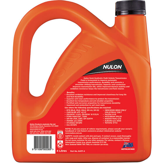 Nulon ATF Multi Vehicle Semi Synthetic Automatic Transmission Fluid 4 ...