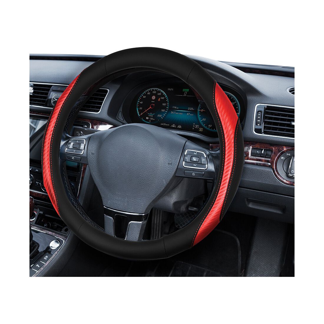 SCA Steering Wheel Cover Sports Leather Look Black & Red, , scaau_hi-res
