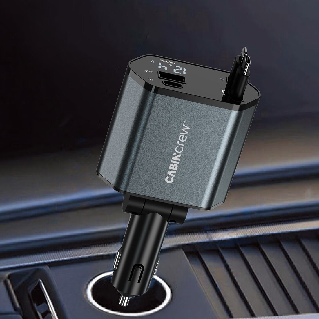 Cabin Crew 12V 55W 4 Port with Built-in Cables In-Car Fast Charger, , scaau_hi-res