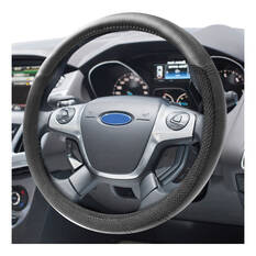 Dickies Premium Leather Look & Suede Steering Wheel Cover Black 380mm Diameter, , scaau_hi-res