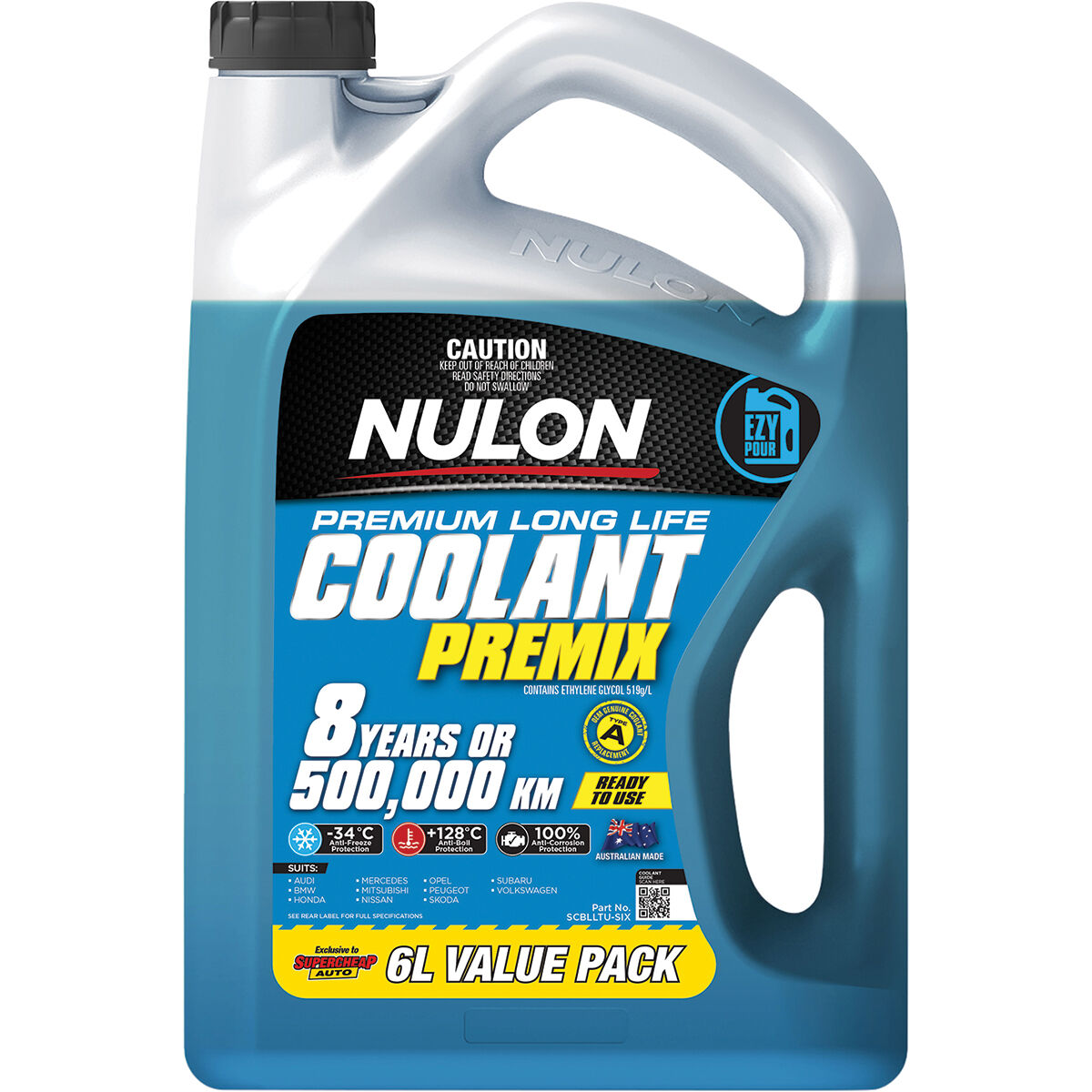 Nulon Blue Anti-Freeze / Anti-Boil Premix Coolant - 6 Litres, , scaau_hi-res