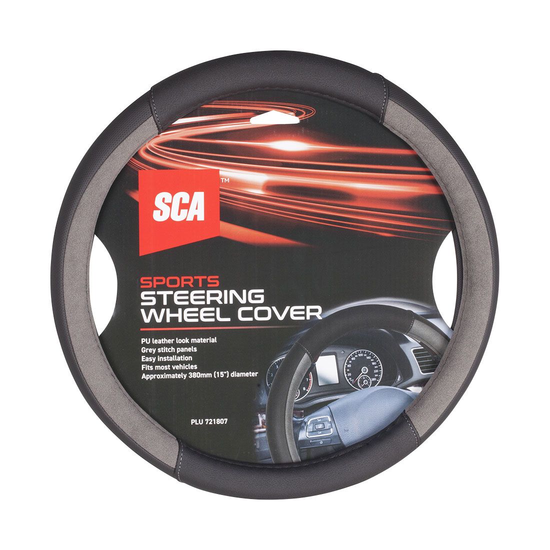 SCA Steering Wheel Cover Sports Leather Look Black & Grey, , scaau_hi-res