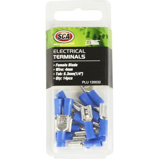 SCA Electrical Terminals - Female Blade, Blue, 6.3mm, 14 Pack, , scaau_hi-res