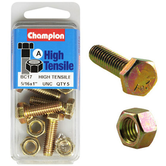 Champion High Tensile Bolts and Nuts BC17, 5/16"UNC x 1", , scaau_hi-res