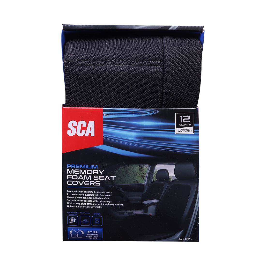 SCA Memory Foam Flax & Leather Look Seat Covers Black Adjustable Headrests Airbag Compatible, , scaau_hi-res