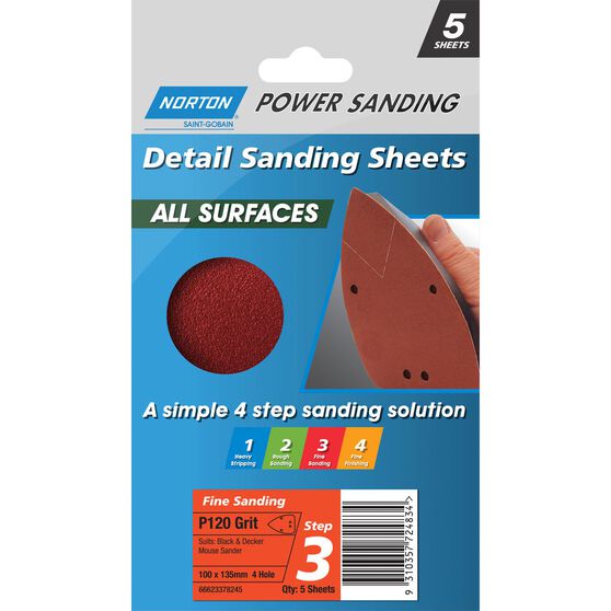 Norton Mouse Sanding Sheets 120 Grit 5 Pack, , scaau_hi-res
