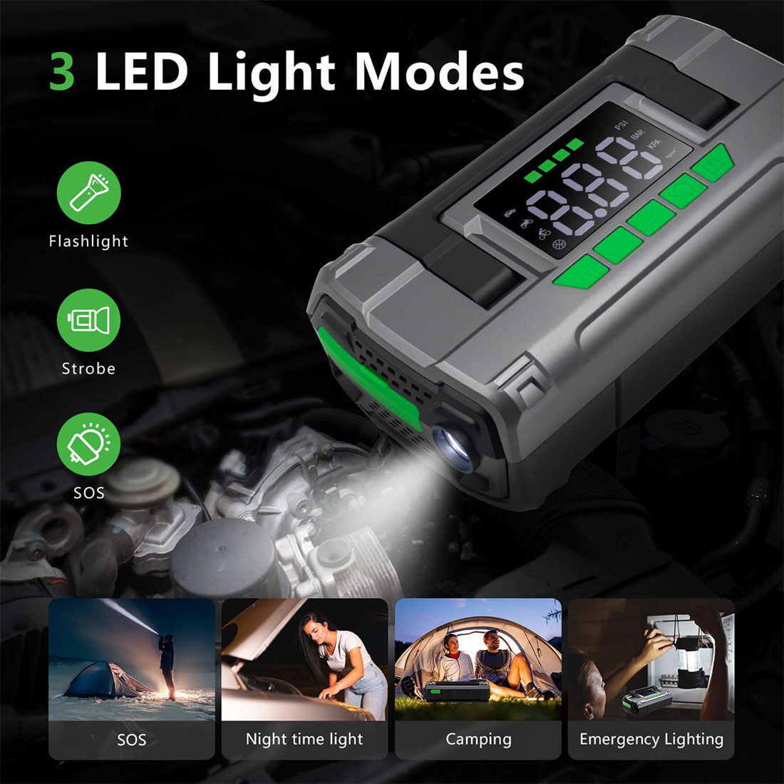 CAROSS T14 12V 2000A Smart Lithium Jump Starter With Built-in Air Compressor & 3 Mode LED Worklight, , scaau_hi-res