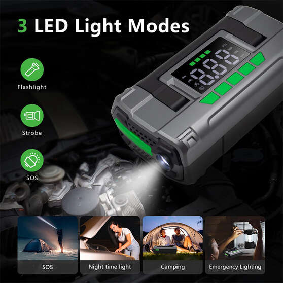 CAROSS T14 12V 2000A Smart Lithium Jump Starter With Built-in Air Compressor & 3 Mode LED Worklight, , scaau_hi-res