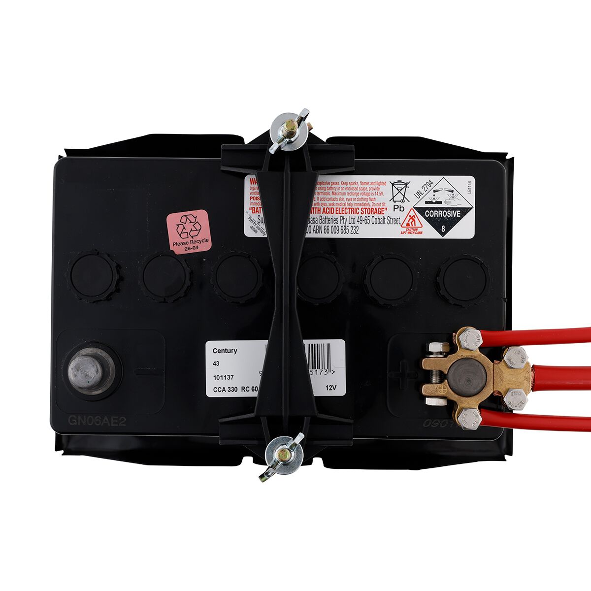 Century Battery Terminal, Forged Brass, Saddle Type With Auxiliary Connections - Positive, , scaau_hi-res
