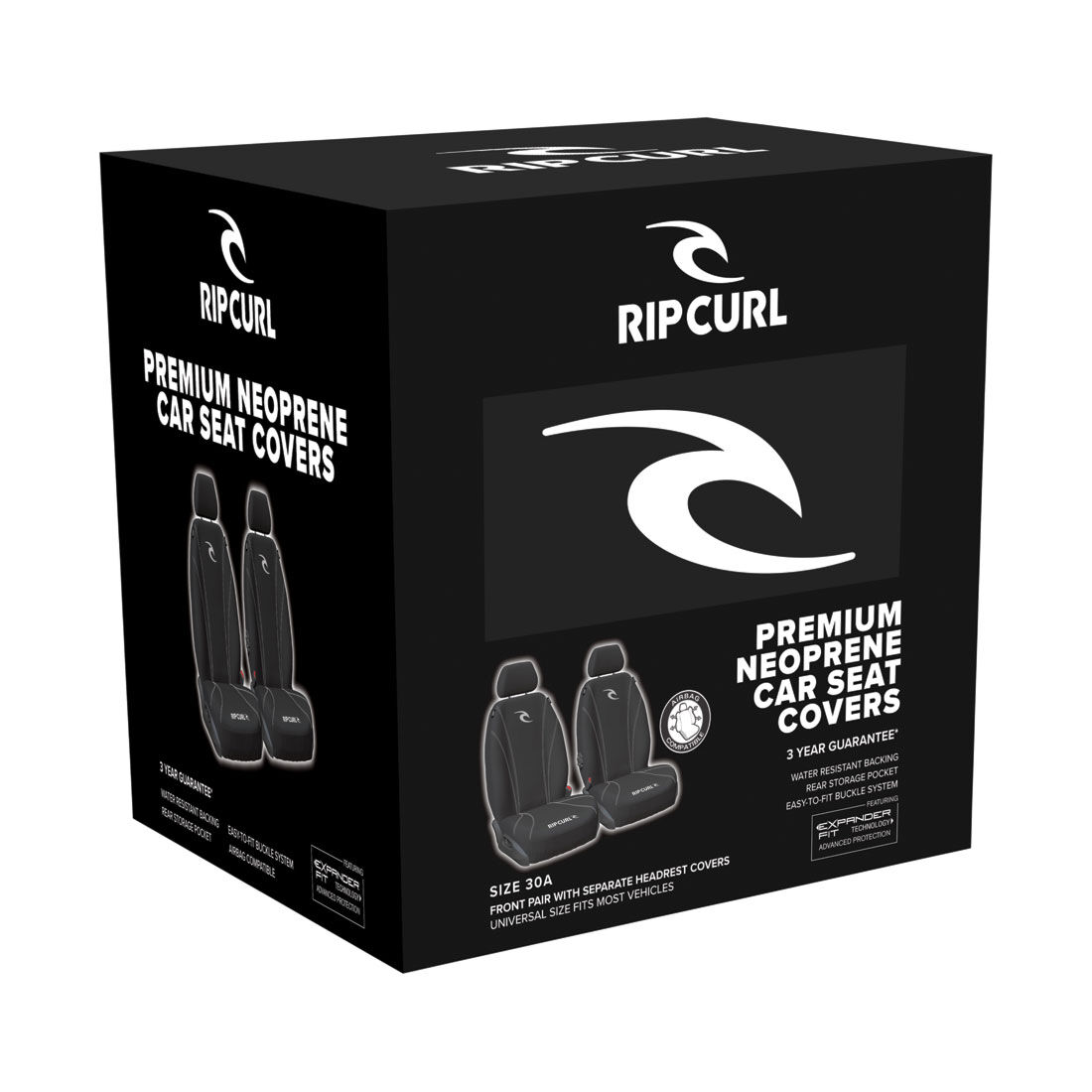 Rip Curl Logo Neoprene Seat Covers White/Black Adjustable Headrests Airbag Compatible, , scaau_hi-res