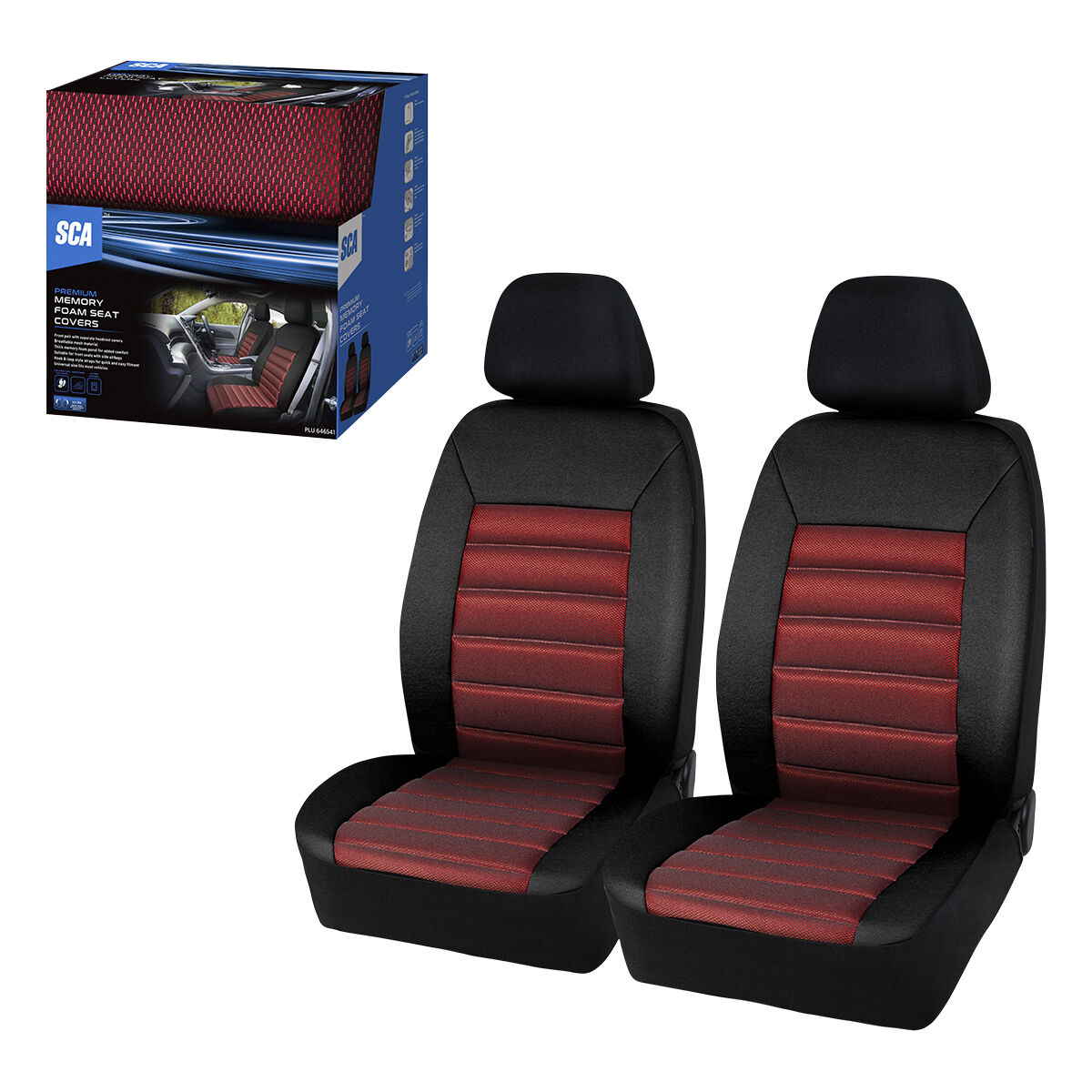 SCA Memory Foam Seat Covers Red Adjustable Headrests Airbag Compatible, , scaau_hi-res
