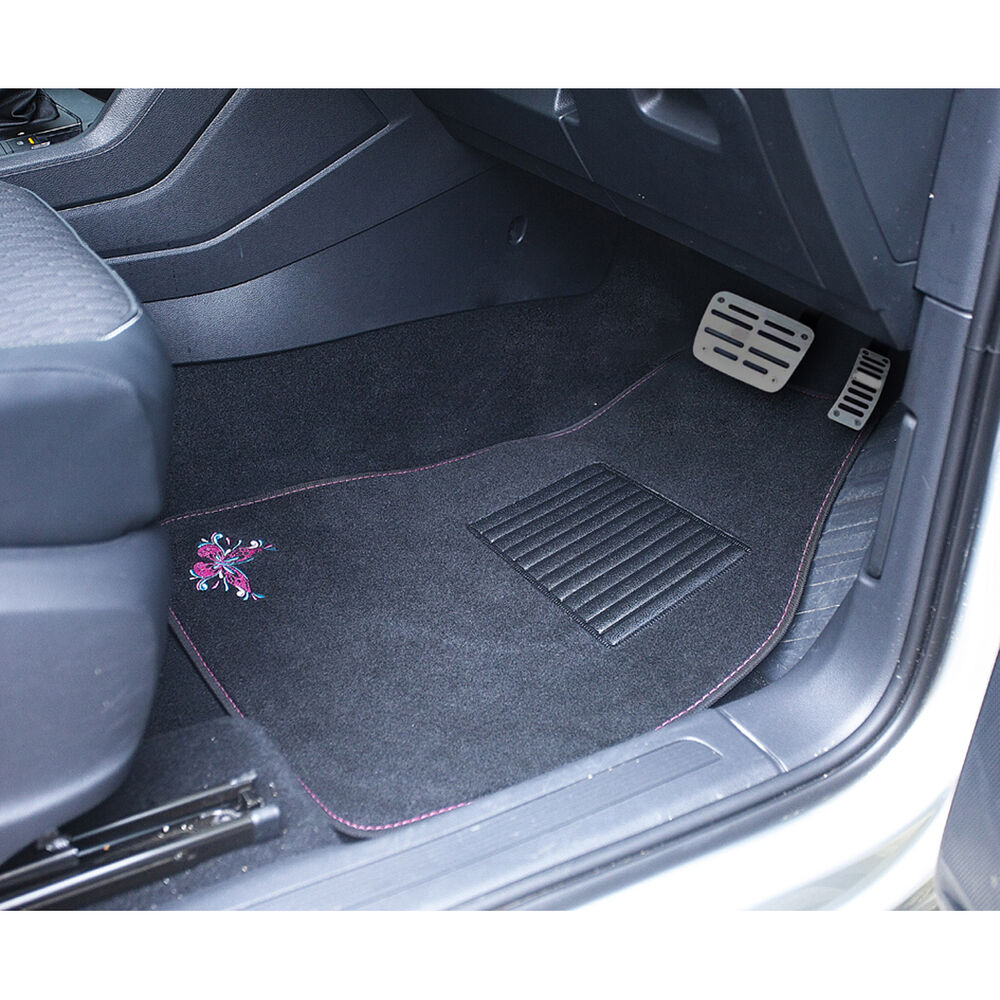 SCA Butterfly Floor Mats Carpet Black/Pink/Blue Set of 4 Supercheap Auto