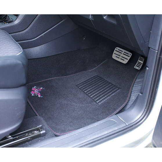 SCA Butterfly Carpet Car Floor Mats - Set of 4, Black/Pink/Blue, , scaau_hi-res