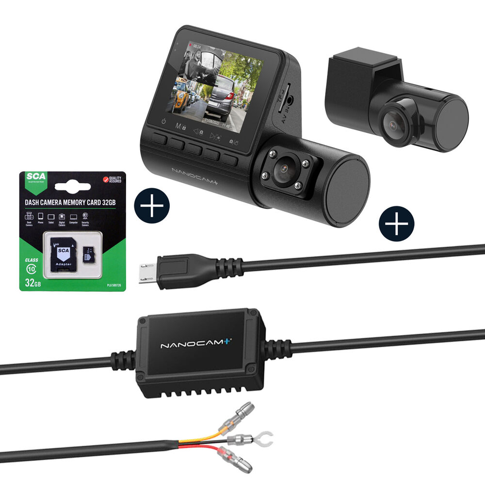 Nanocam+ 1080p Hardwired Front and Rear Dash Camera Bundle Supercheap