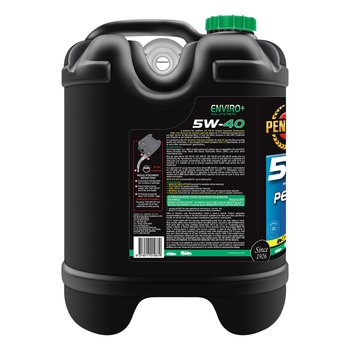 Penrite Enviro+ Engine Oil 5W-40 20 Litre, , scaau_hi-res