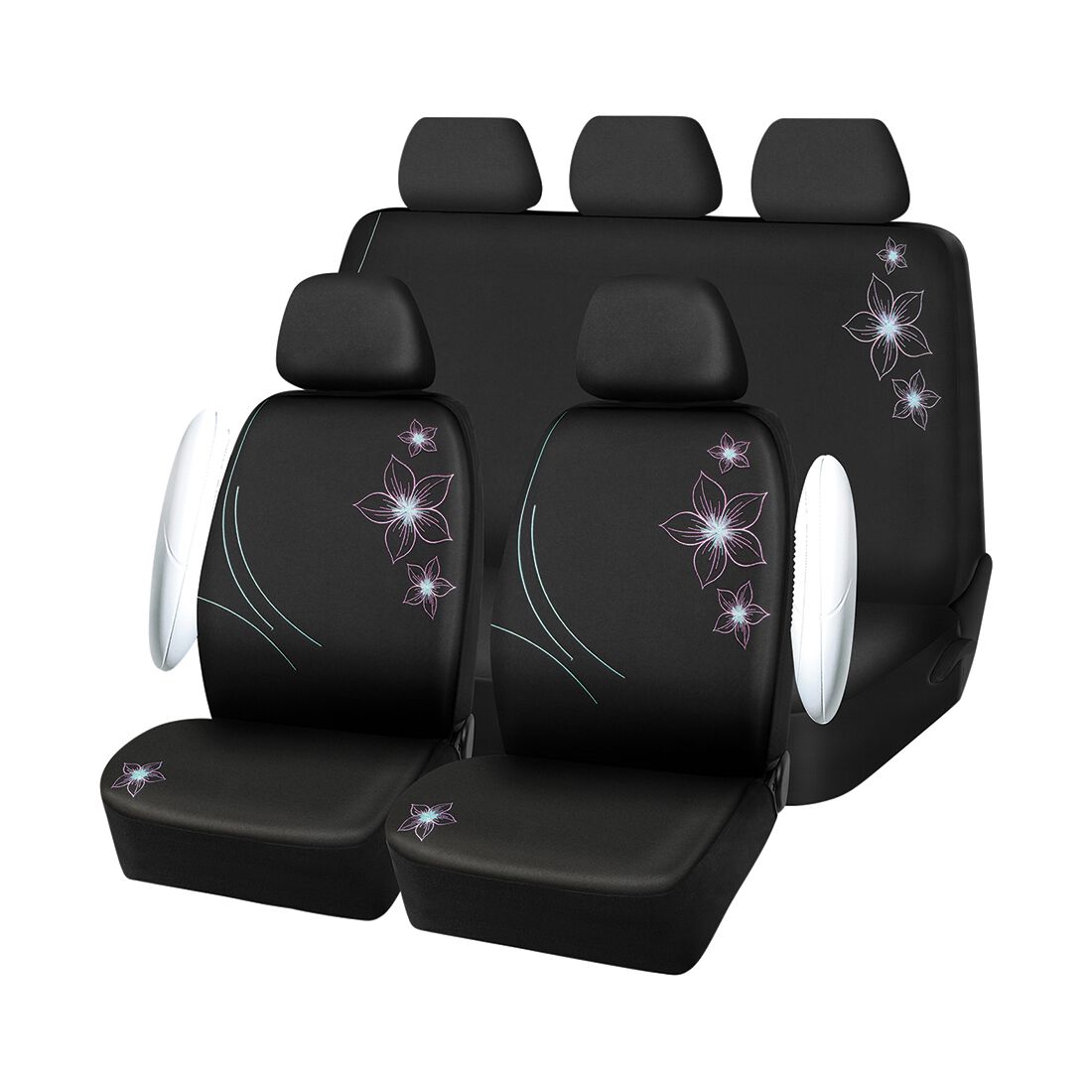 SCA Seat Cover Flower Purple & Aqua, Adjustable Headrests, Airbag Compatible, Size 30 & 06H, , scaau_hi-res