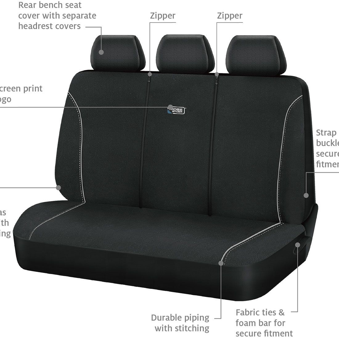 Ridge Ryder Canvas Seat Covers Black/Grey 06H, , scaau_hi-res