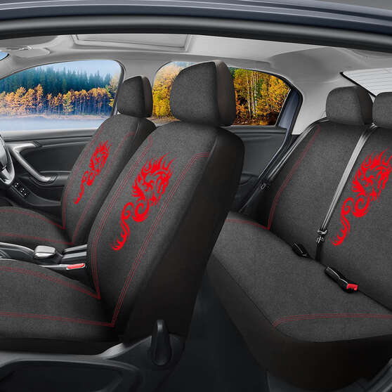 SCA Dragon Seat Cover Pack Red Adjustable Headrests Airbag Compatible 30&06H SAB, , scaau_hi-res