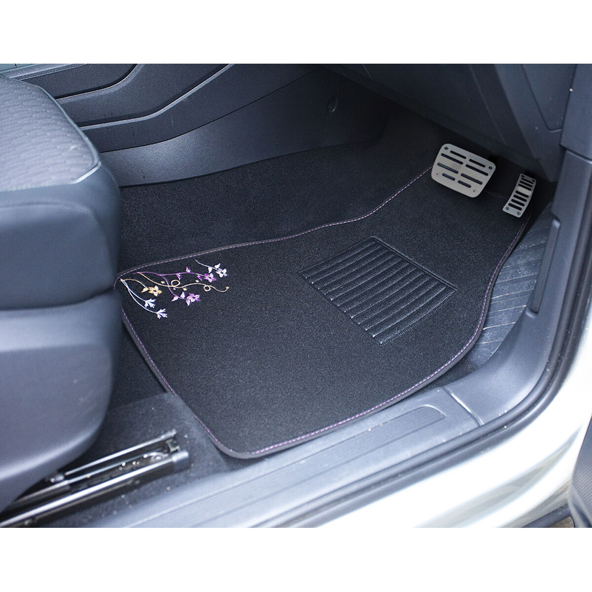 SCA Blossom Carpet Car Floor Mats - Set of 4, Black/Purple/Orange, , scaau_hi-res