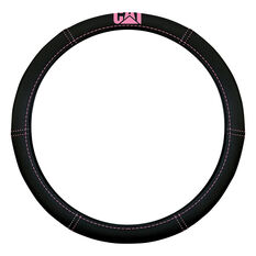 Caterpillar Steering Wheel Cover Leather 380mm Diameter Pink/Black, , scaau_hi-res