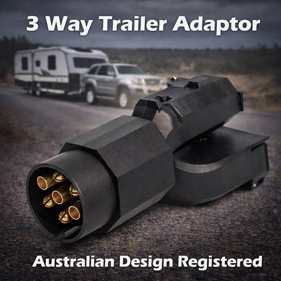 SCA Trailer Adaptor 3 Way 7 Pin Large Round Socket to 7 Pin Small Round Plug, 7 Pin Flat Plug, , scaau_hi-res
