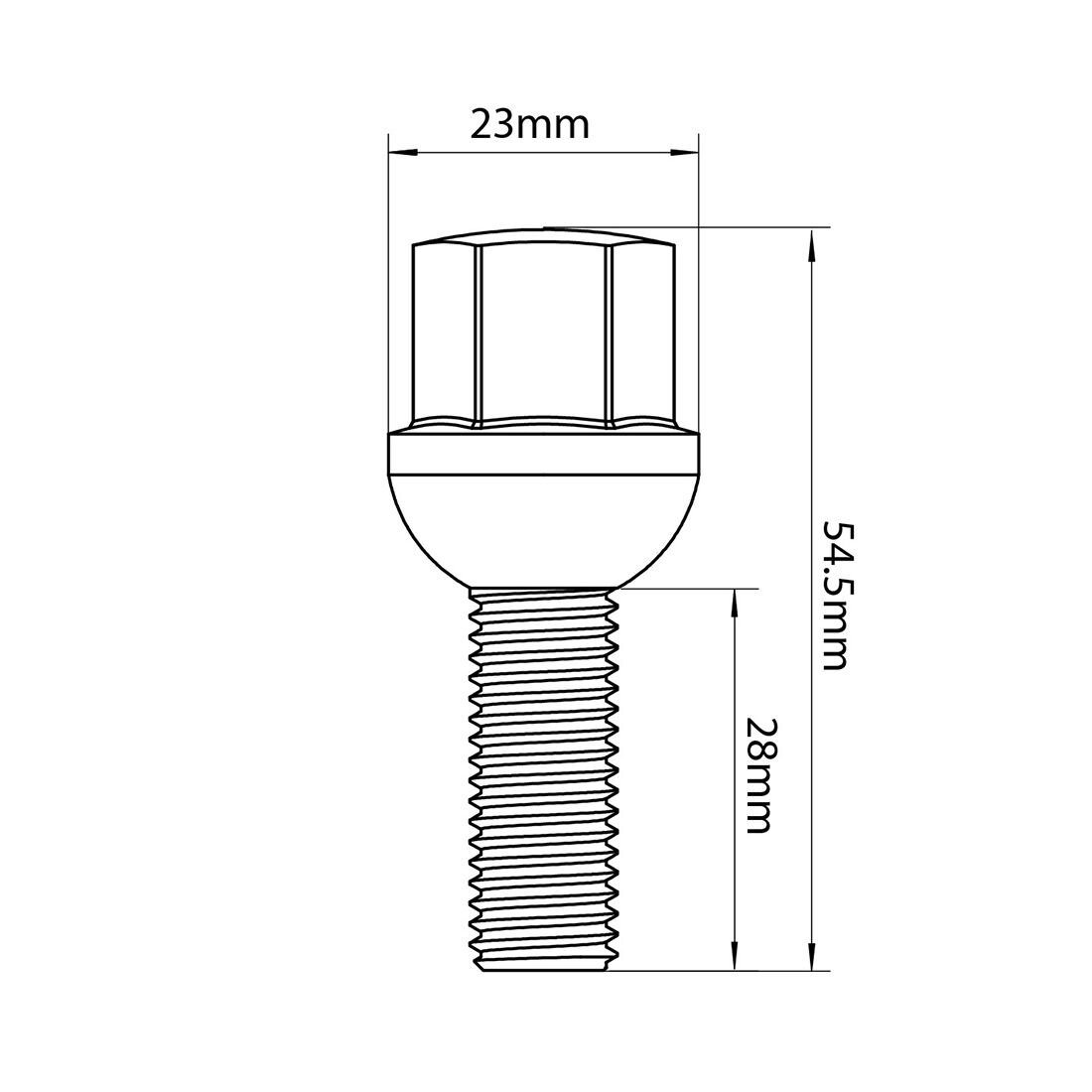 Tridon Wheel Bolts M14x1.5. Ball Seat Bolt. 17mm Hex. Black Finish, , scaau_hi-res