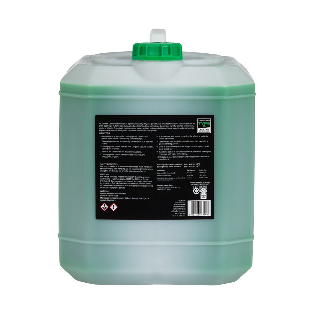 SCA Green Organic Coolant Concentrate - 20 Litres, , scaau_hi-res