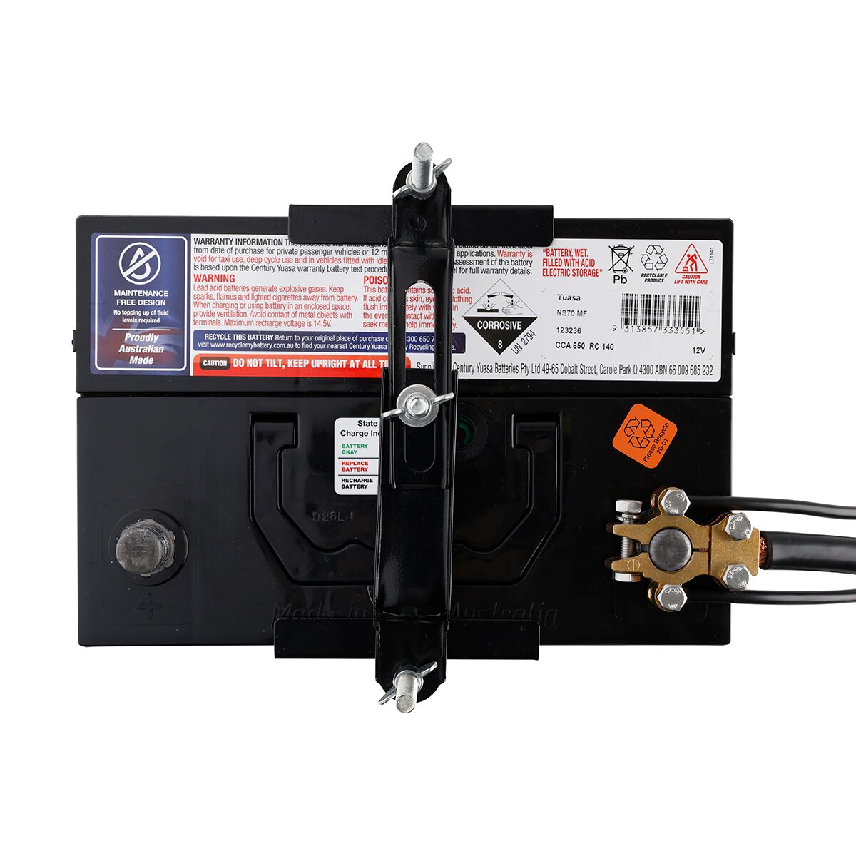 Century Battery Terminal, Forged Brass, Saddle Type With Auxiliary Connections - Negative, , scaau_hi-res