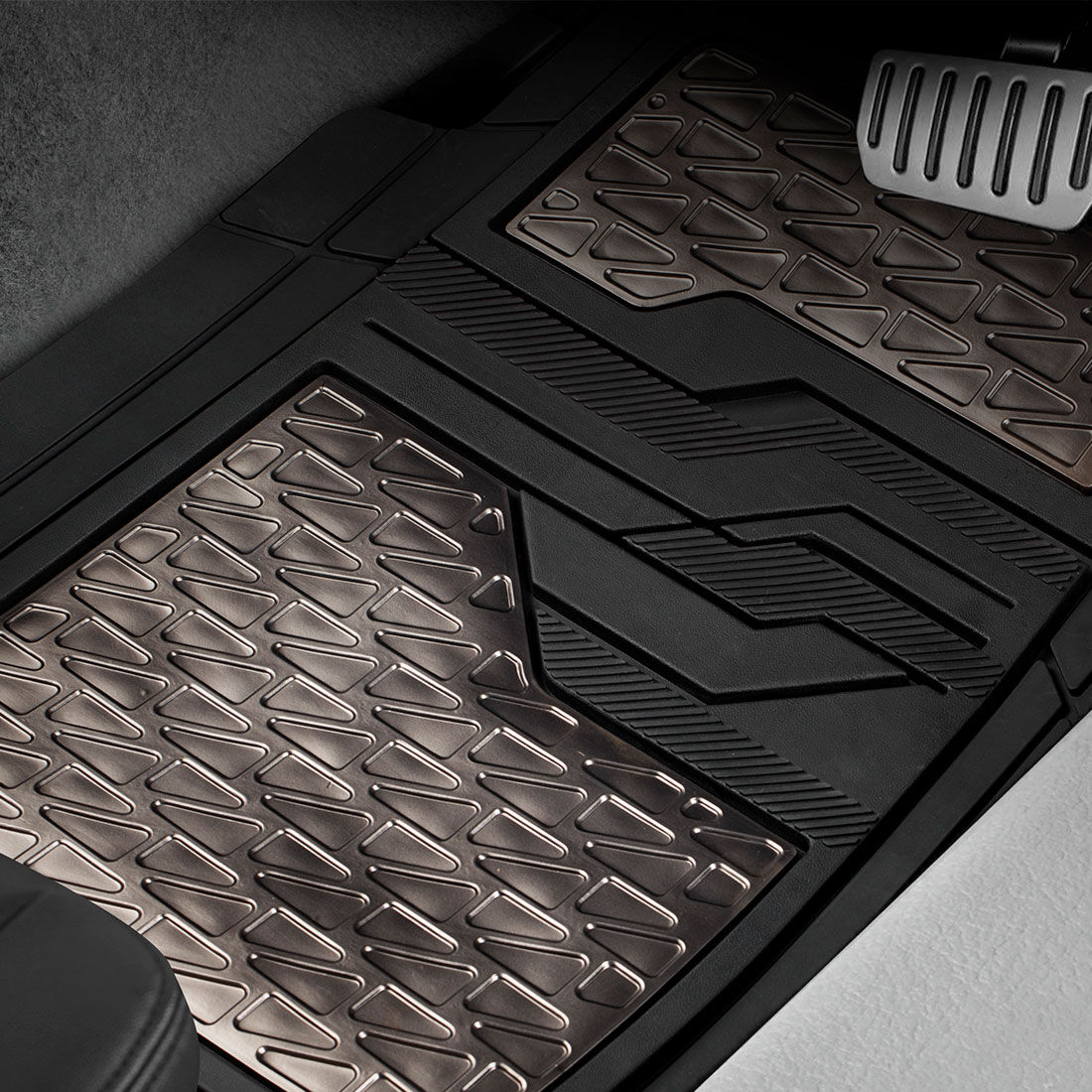 SCA Checkerplate PVC Car Floor Mats - Set of 4, Gun Metal Grey/Black, , scaau_hi-res