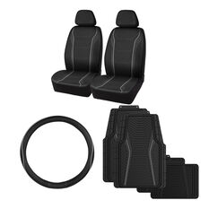 SCA Grey Leather Look and Carbon Fibre Seat Cover Set, , scaau_hi-res