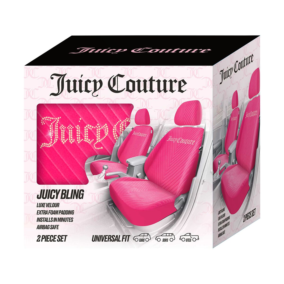 Juicy Couture 2 Piece Juicy Bling Seat Covers - Pink/Gold, , scaau_hi-res