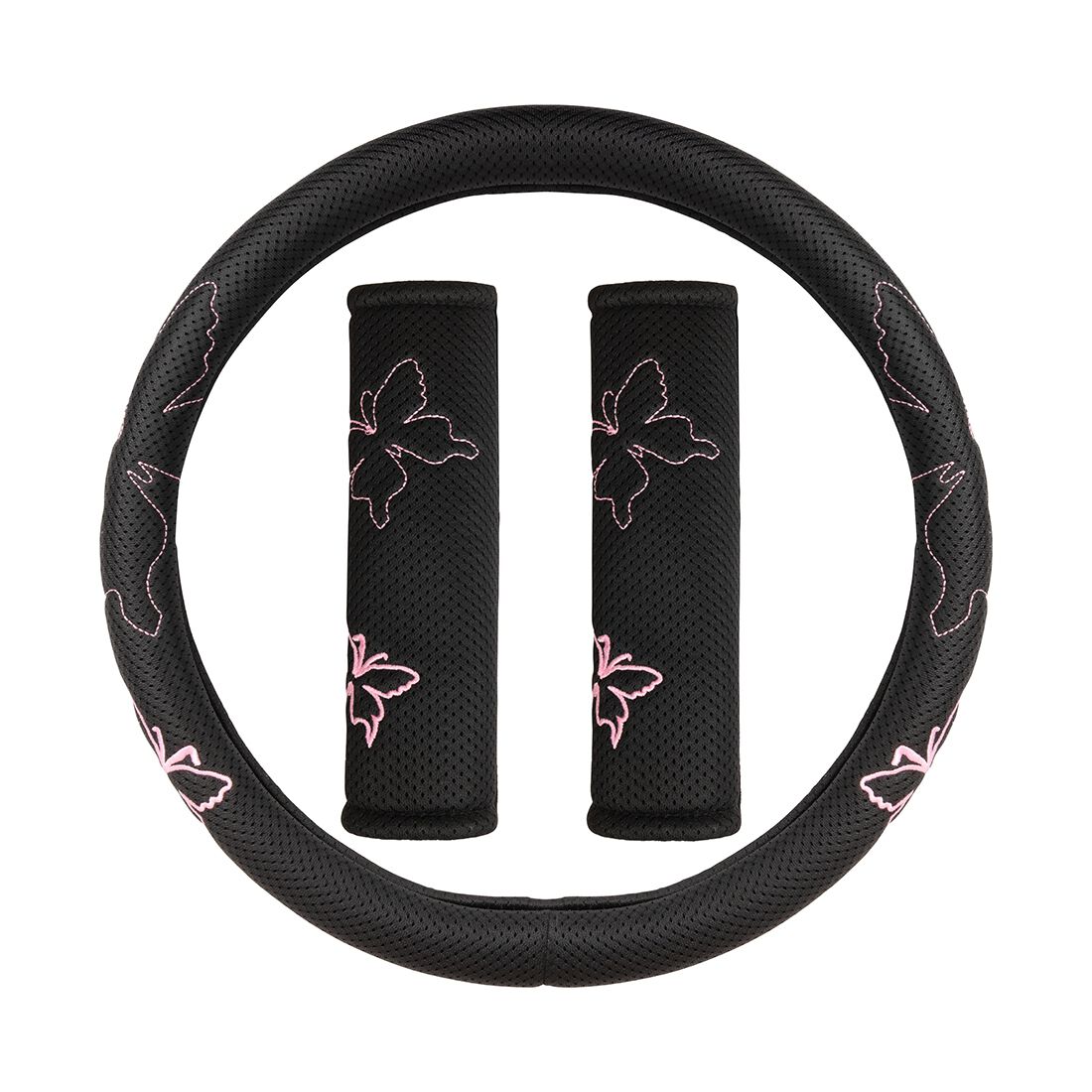 SCA Butterfly Steering Wheel Cover & Seat Belt Buddie Set Pink, , scaau_hi-res