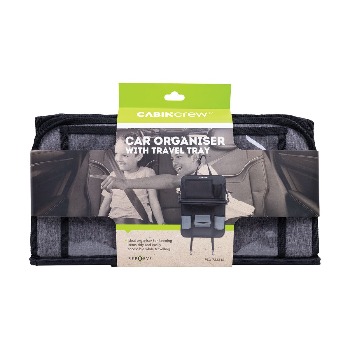 Cabin Crew Kids Repreve Back Seat Organiser with Tray Black/Grey, , scaau_hi-res