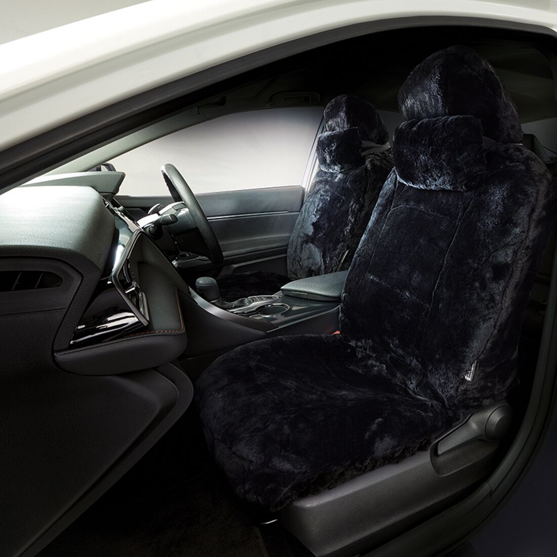 Platinum CLOUDLUX Sheepskin Seat Covers - Black Adjustable Headrests Size 30 Airbag Compatible, , scaau_hi-res