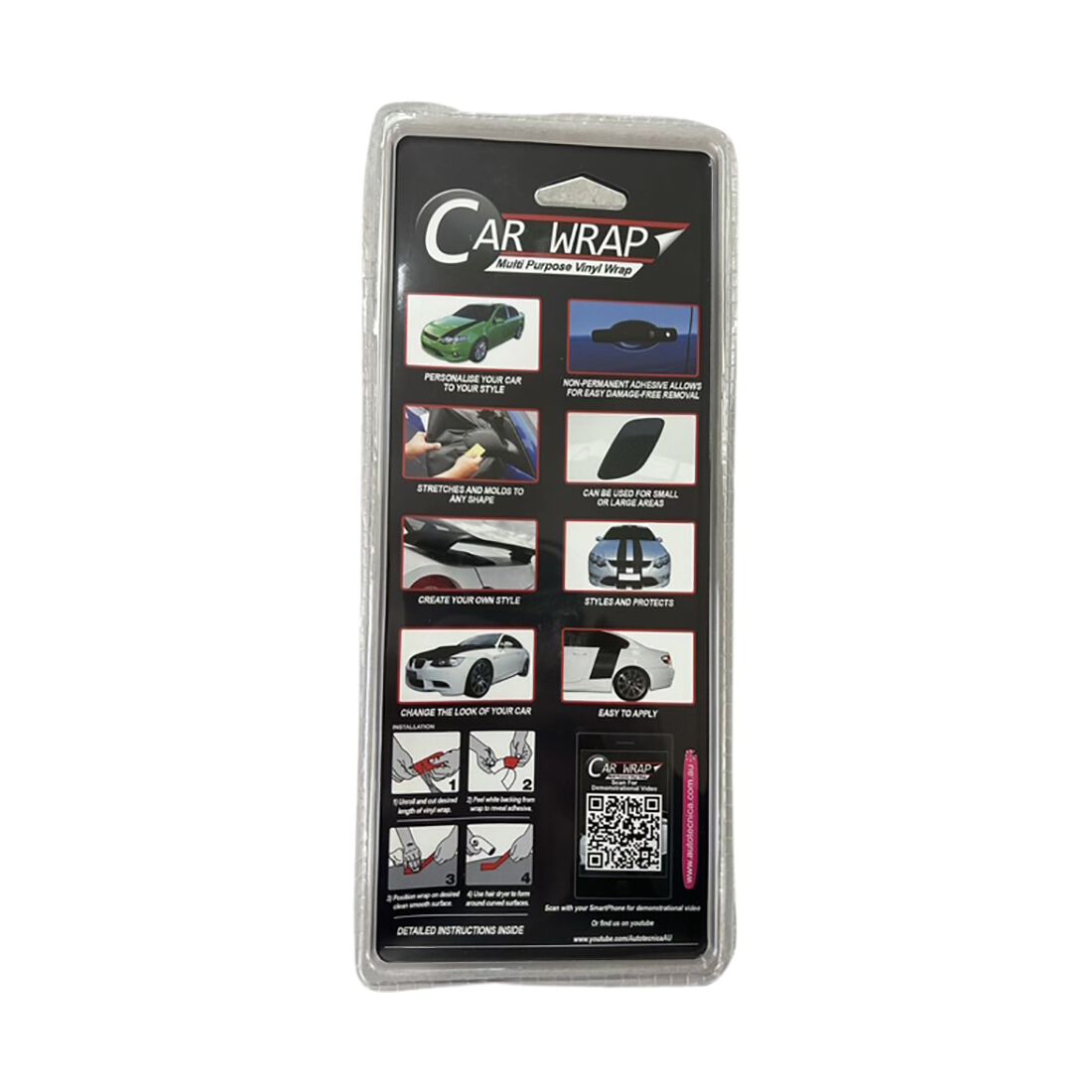 Autotecnica Vinyl Car Wrap Film - 3D Black, 20 x 213cm, , scaau_hi-res