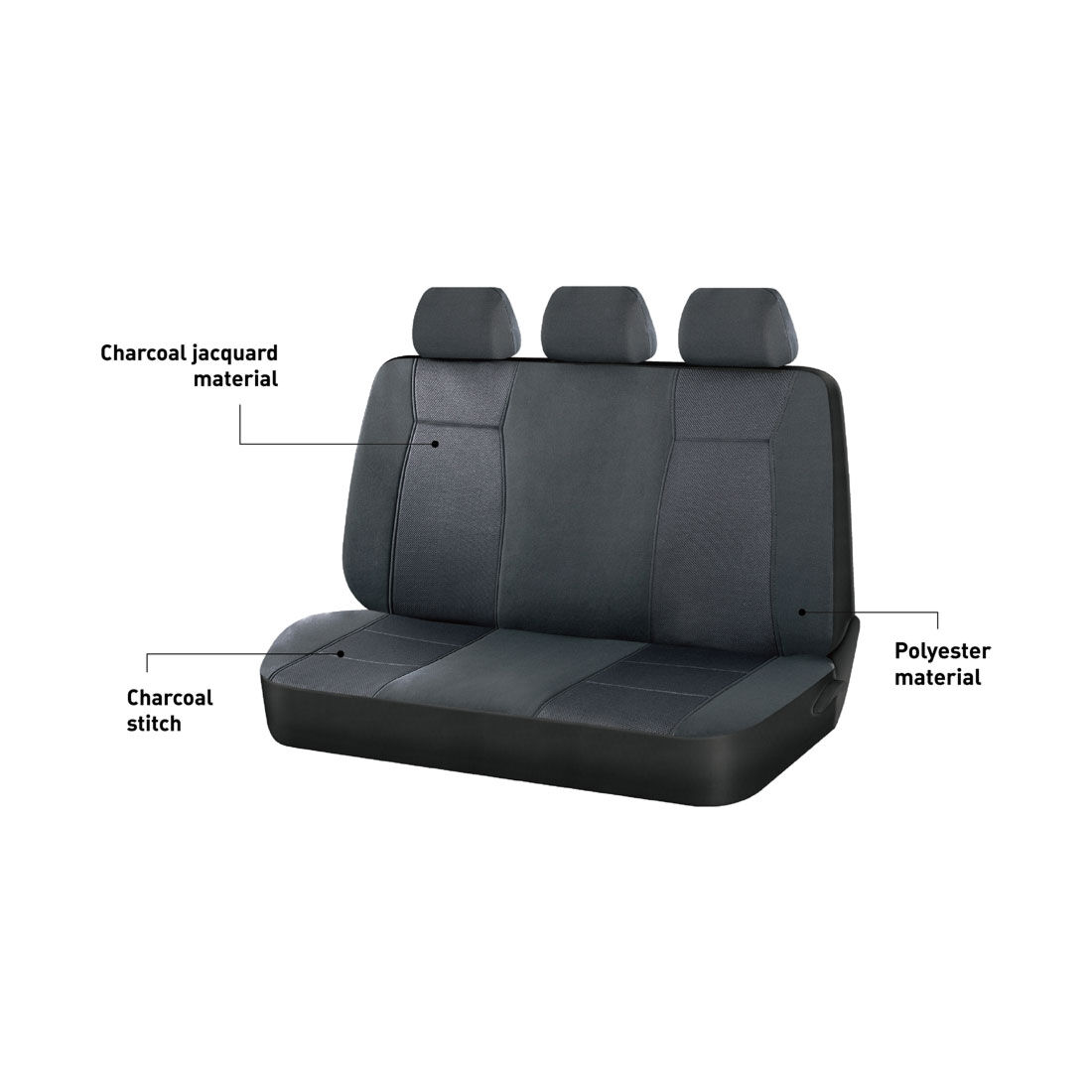 SCA Jacquard Seat Covers Charcoal Adjustable Headrests Rear Bench, , scaau_hi-res
