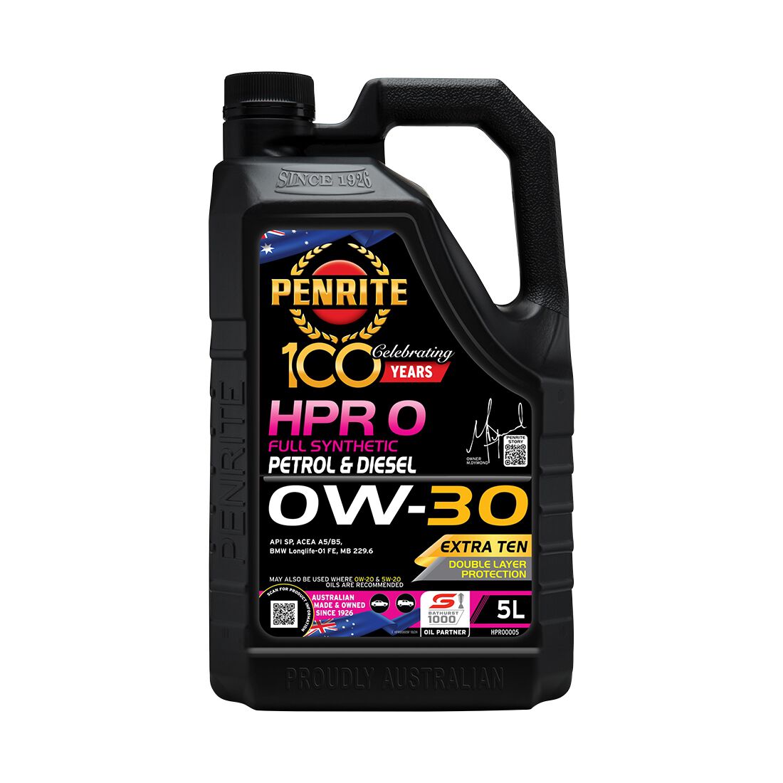 Penrite HPR 0 Engine Oil - 0W-30, 5 Litre, , scaau_hi-res