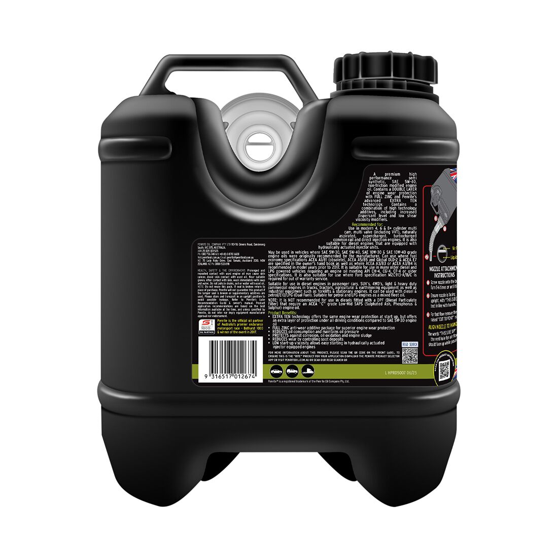 Penrite HPR Diesel 5 Engine Oil - 5W-40, 7 Litre, , scaau_hi-res