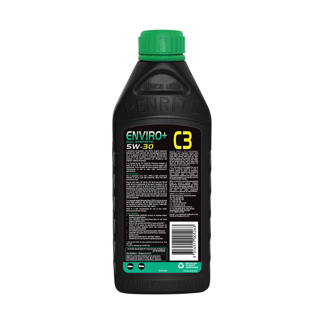 Penrite Enviro+ C3 Engine Oil - 5W-30 1 Litre, , scaau_hi-res