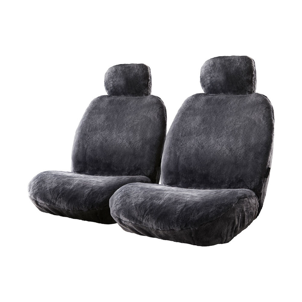 Gold CLOUDLUX Sheepskin Seat Covers Slate Adjustable Headrests Size