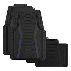 SCA Carbon Fibre PVC Car Floor Mats - Set of 4, Black/Blue, , scaau_hi-res