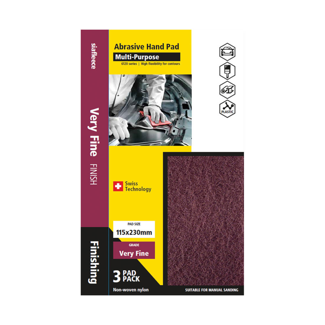 SIA Abrasives Multi-purpose Sanding Pad 3 Pack Very Fine - Siafleece 6120, , scaau_hi-res