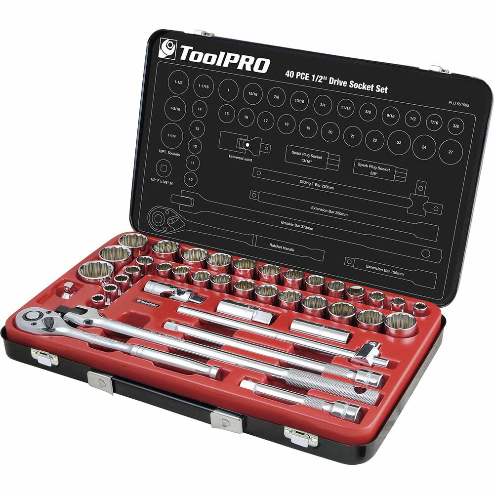 ToolPRO Socket Set 1 / 2 inch Drive, Metric / Imperial, 40 Piece