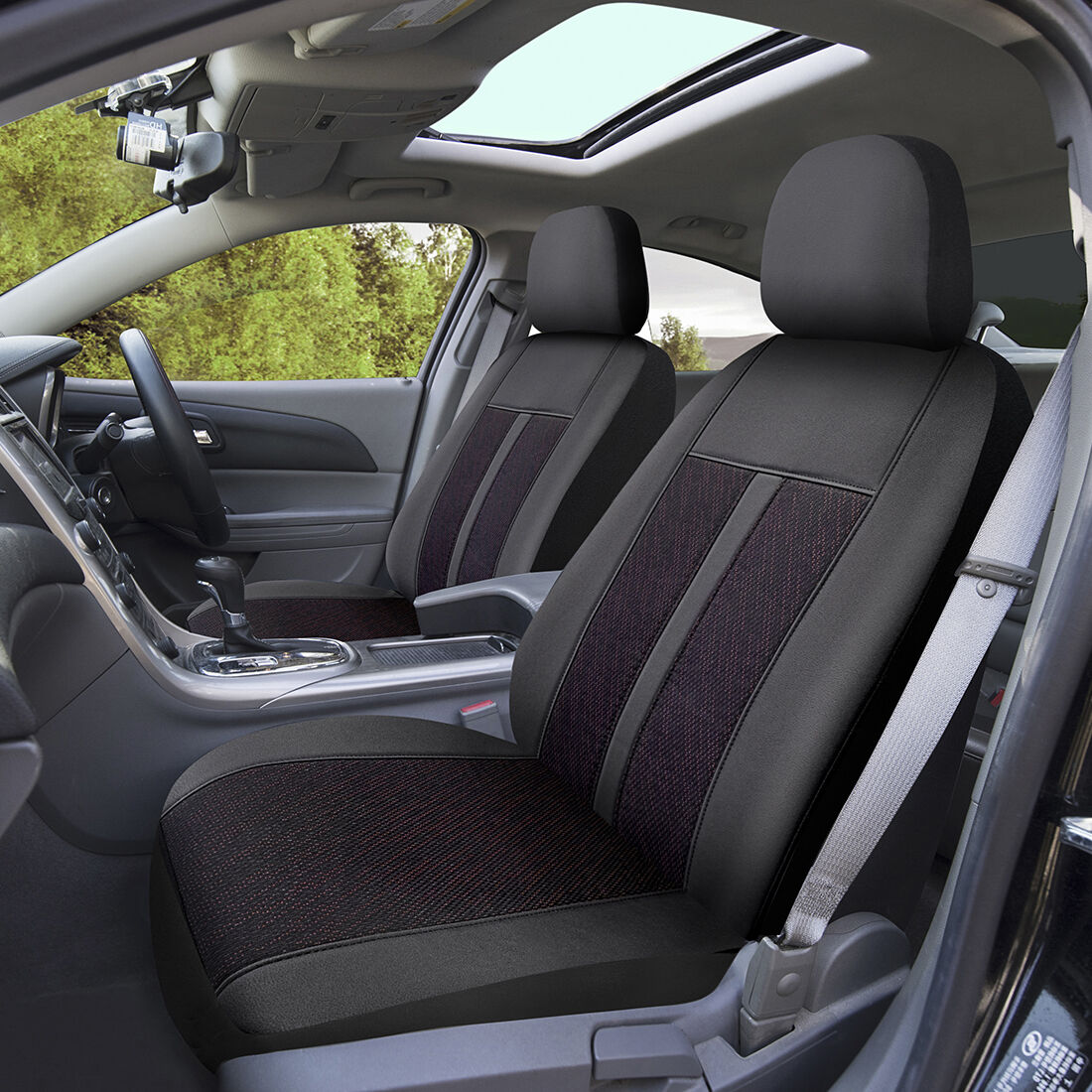 SCA Premium Jacquard & Leather Look Seat Covers Black/Red Adjustable Headrests Airbag Compatible 30SAB, , scaau_hi-res