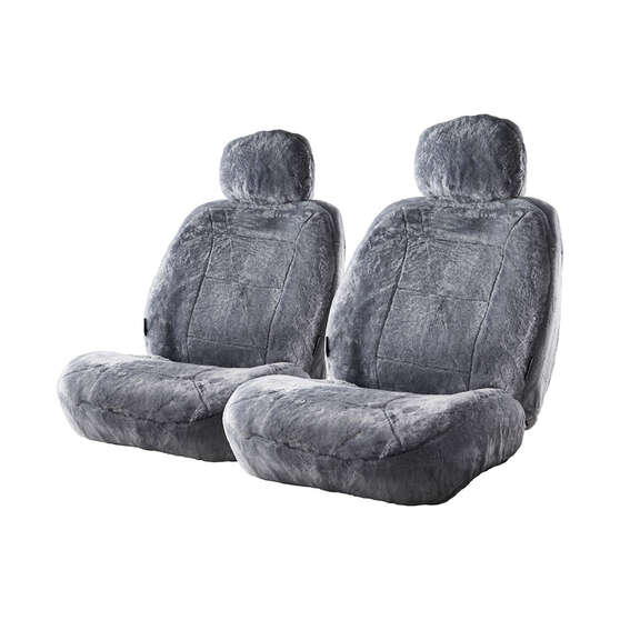 Silver CLOUDLUX Sheepskin Seat Covers - Grey Adjustable Headrests Size 30 Front Pair Airbag Compatible, , scaau_hi-res
