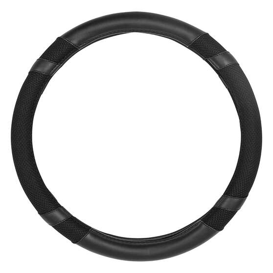 SCA Steering Wheel Cover Leather Look Jacquard Black 380mm diameter, , scaau_hi-res