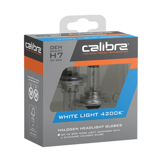 Calibre White Light 4200K Headlight Globes H7, 12V 55W, CA4200H7
