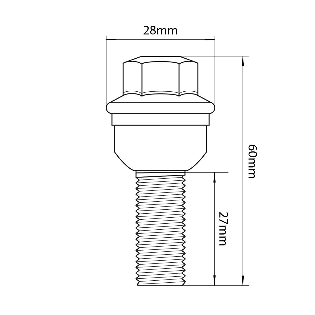 Tridon Wheel Bolts M14x1.5. Ball Seat Bolt w/Spacer. 17mm Hex, , scaau_hi-res