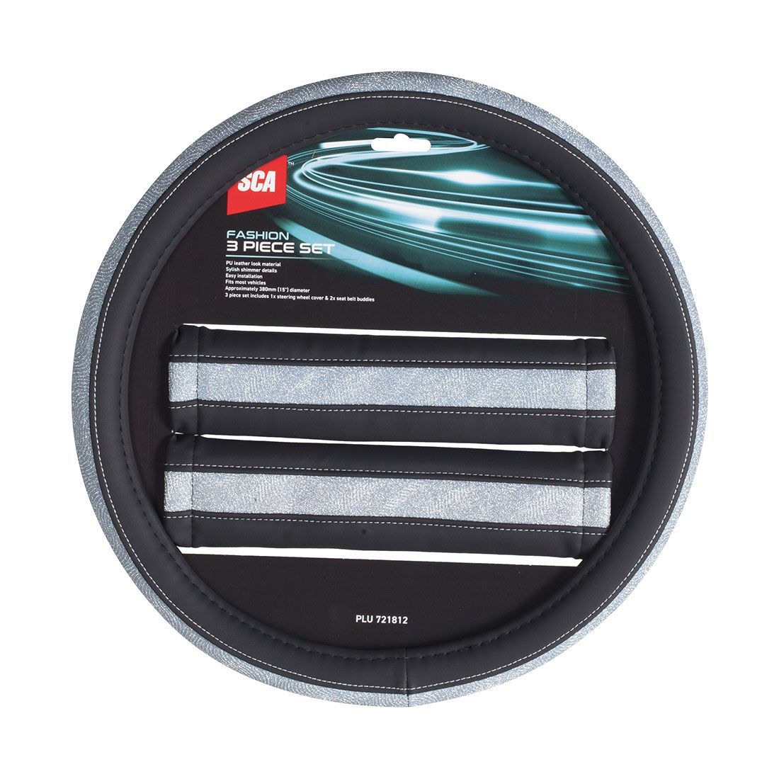 SCA Steering Wheel Cover & Seat Belt Buddie Blue Shimmer Leather Look, , scaau_hi-res